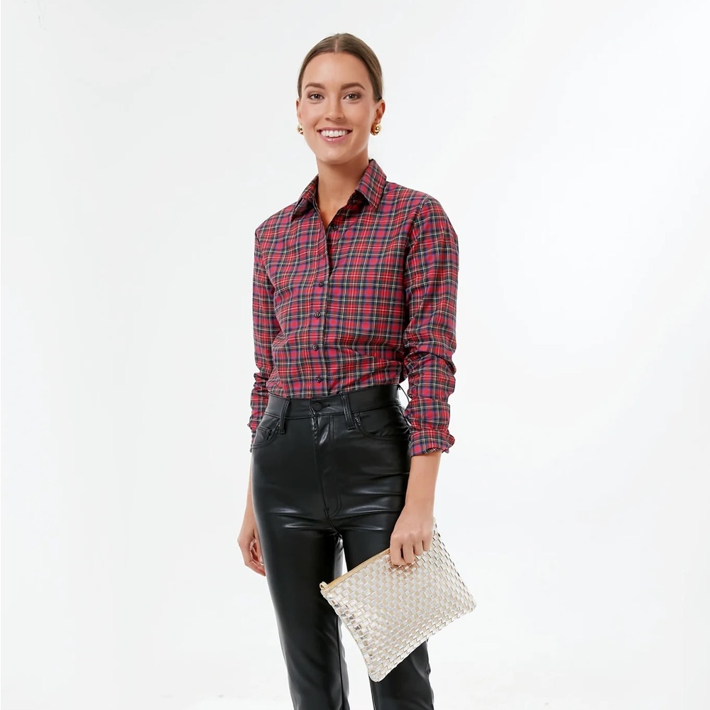 The Shirt Rochelle Behrens Classic GREEN Plaid icon button down shirt